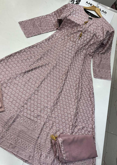 RGZ99905 Light Pink Embroidered Linen Long Dress - Memsaab Online