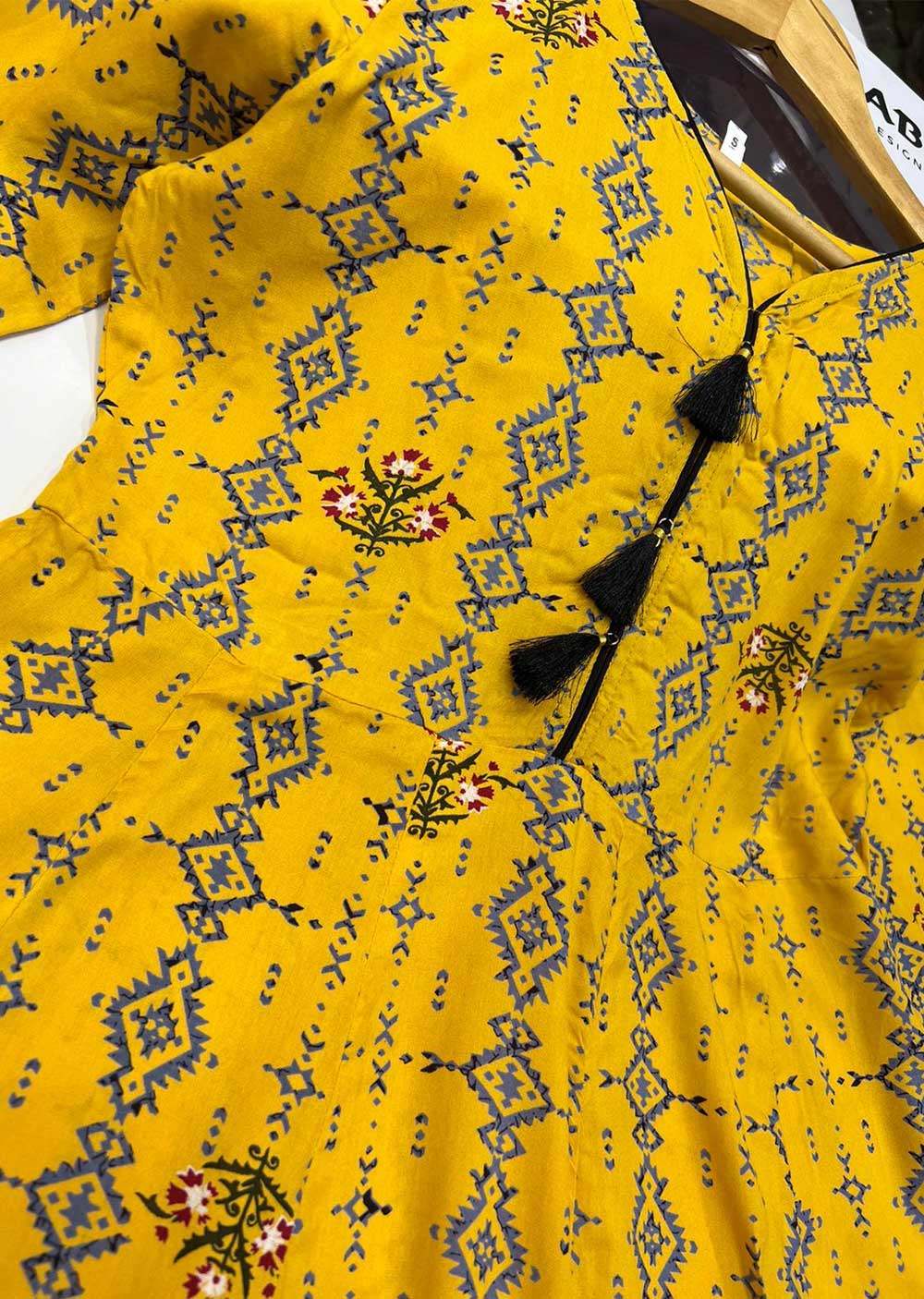 RGZ9909 Yellow Printed Linen Dress - Memsaab Online
