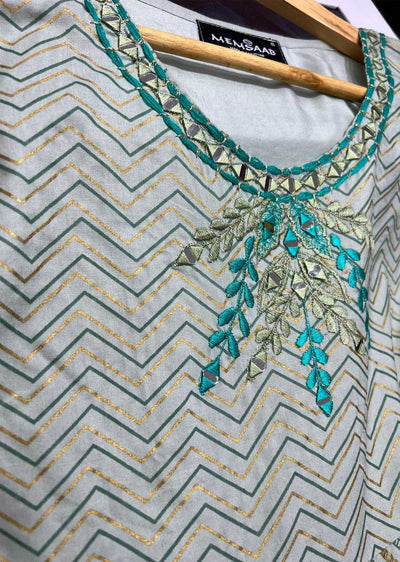 HK202 Samarkand Readymade Mint Dress - Memsaab Online