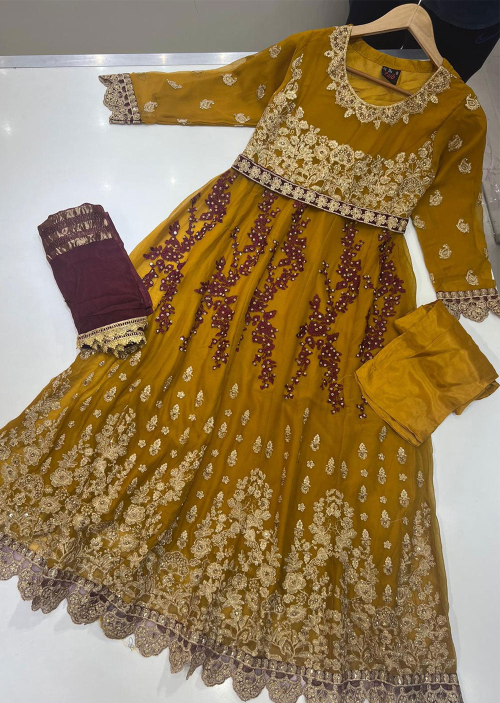 SHAZ6533 Yellow Readymade Georgette Maxi Dress - Memsaab Online