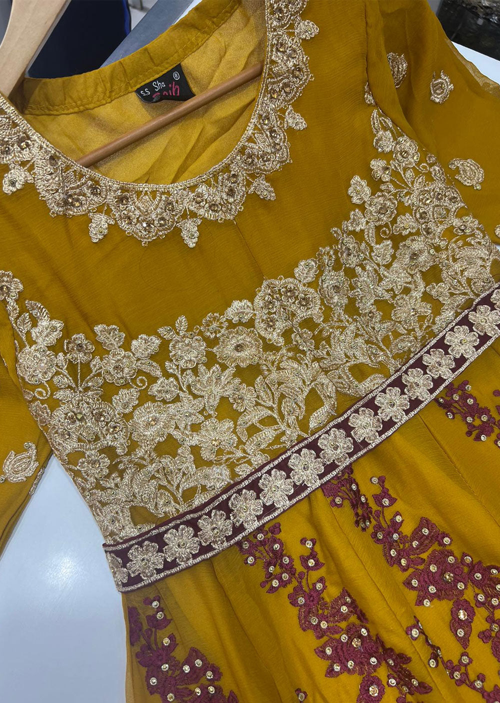 SHAZ6533 Yellow Readymade Georgette Maxi Dress - Memsaab Online