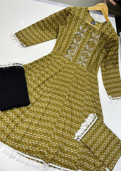 RGZ9903 Mustard Printed Linen Dress - Memsaab Online