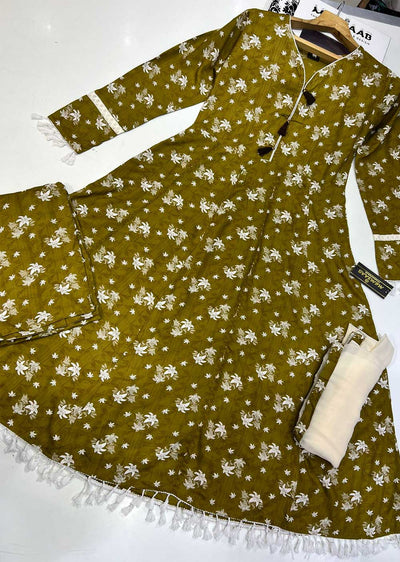 RGZ9922 Mustard Printed Linen Dress - Memsaab Online