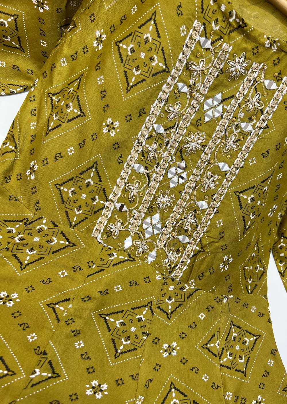 RGZ9902 Mustard Embroidered Linen Dress - Memsaab Online
