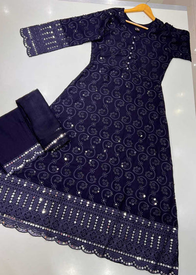 BP5508 Navy Linen Readymade Long Dress - Memsaab Online