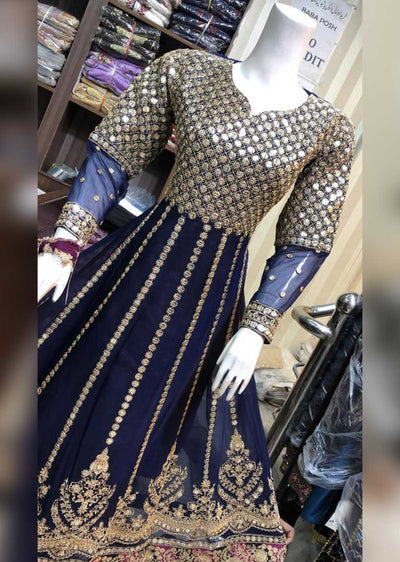SHAZ6548 Navy Readymade Chiffon Dress - Memsaab Online