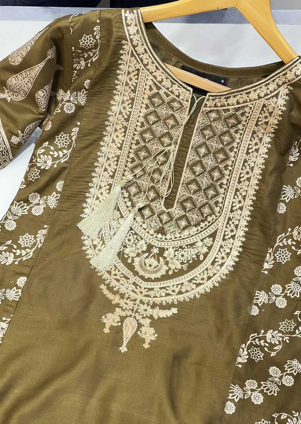 HK181 Bekhud Readymade Olive Linen Mother & Daughter Suit - Memsaab Online