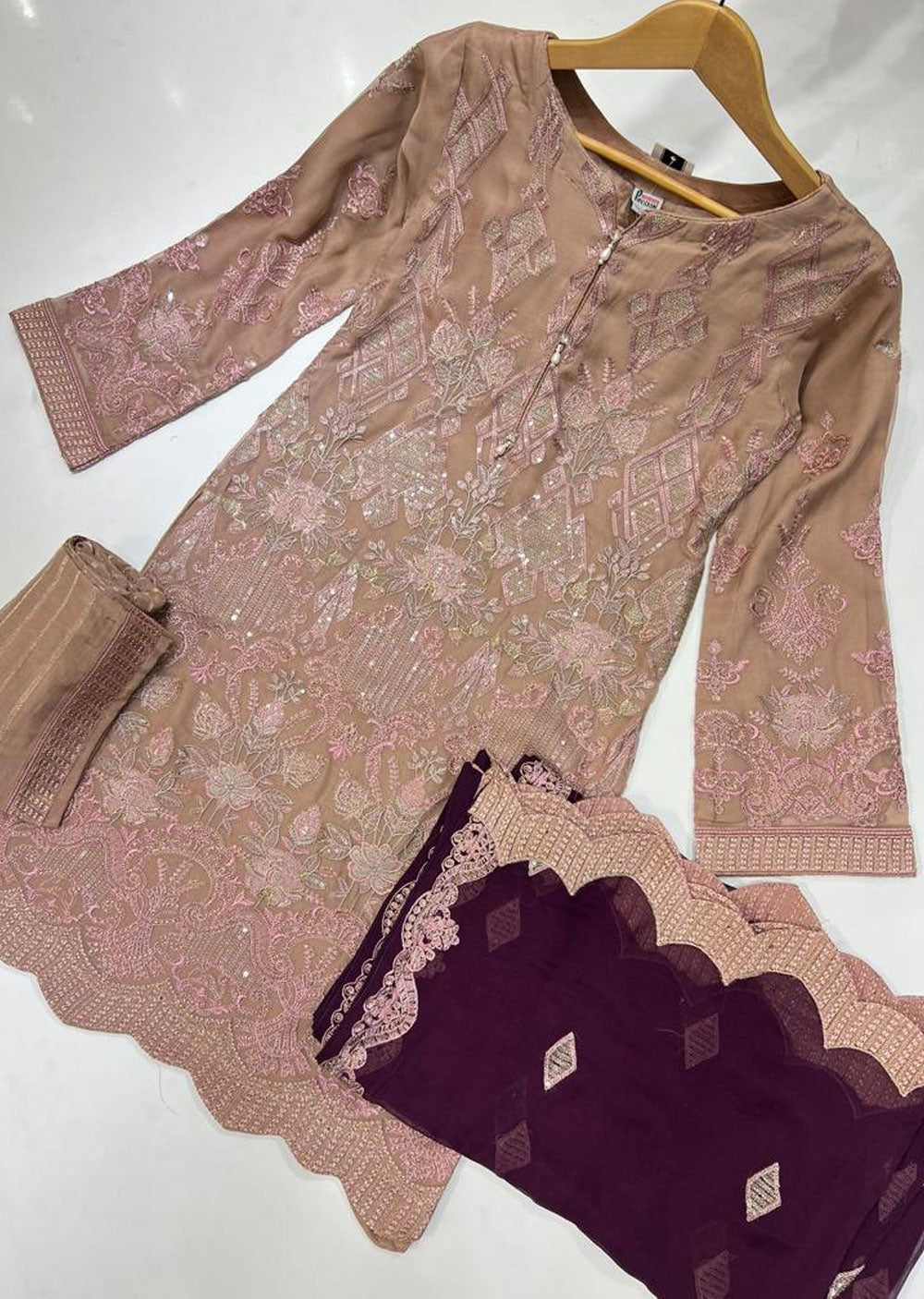 PS0786 Readymade Pink Chiffon Suit - Memsaab Online