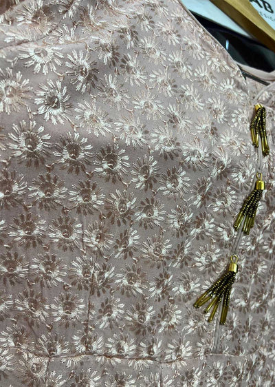 RGZ99905 Peach Embroidered Linen Long Dress - Memsaab Online