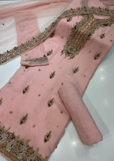CR76091 Mazza Pink Unstitched Designer Chiffon Suit - Memsaab Online