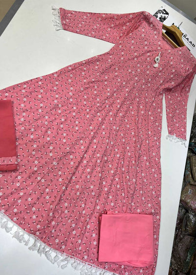RGZ9924 Pink Embroidered Linen Dress - Memsaab Online