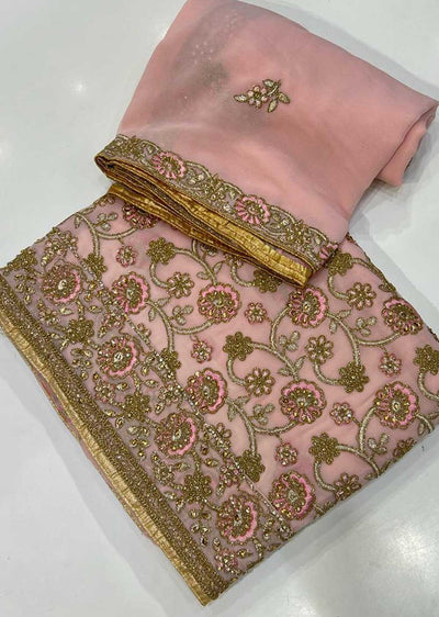 OP1710 Pink Unstitched Georgette Suit - Memsaab Online