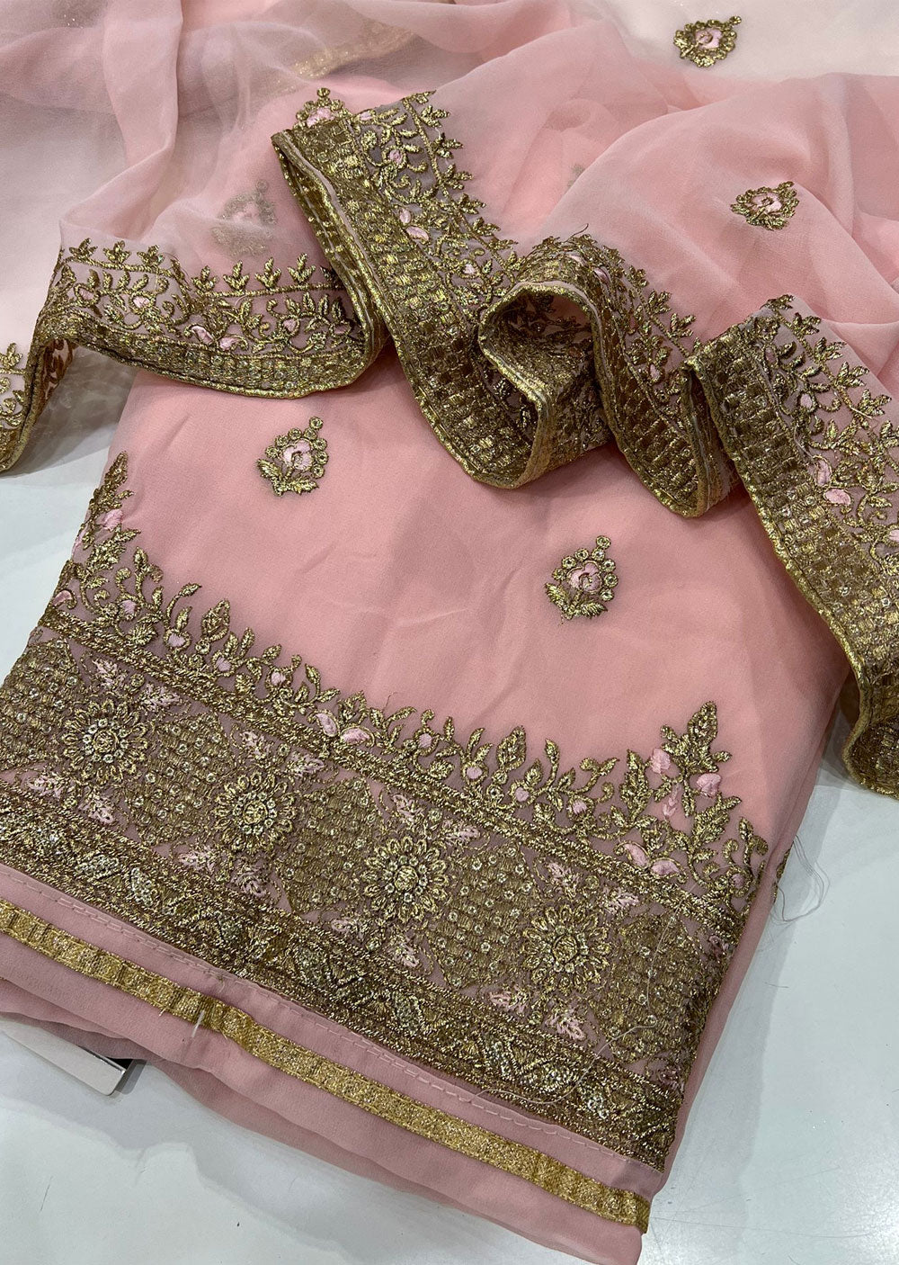 OP0795 Pink Unstitched Georgette Suit - Memsaab Online
