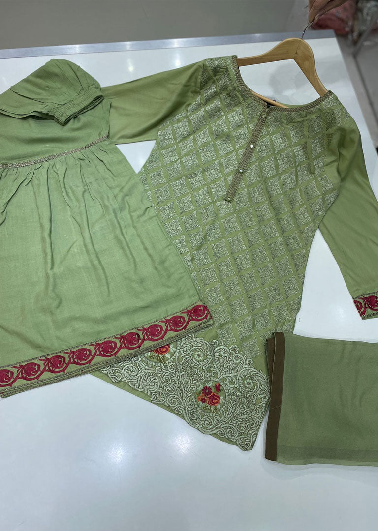 PNE06 - Readymade Green Linen Suit - Memsaab Online