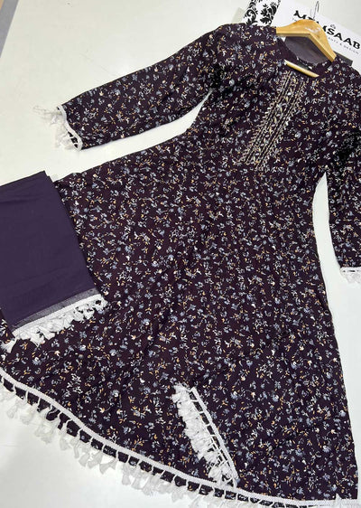 RGZ9904 Purple Embroidered Linen Dress - Memsaab Online