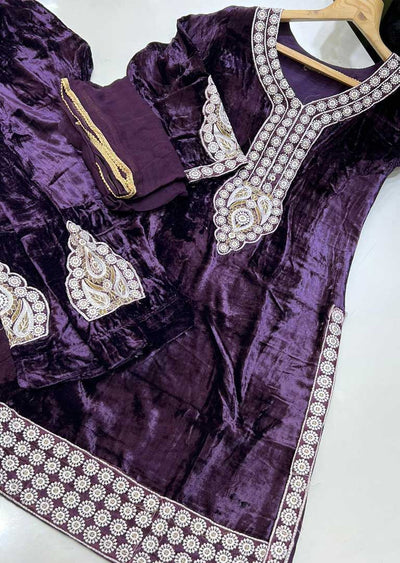 NR8115 Pakiza - Purple Readymade Velvet Suit - Memsaab Online
