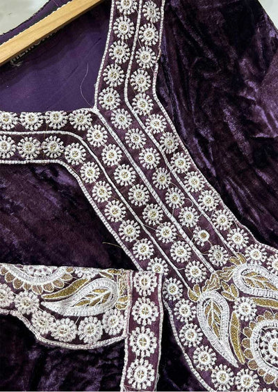 NR8115 Pakiza - Purple Readymade Velvet Suit - Memsaab Online