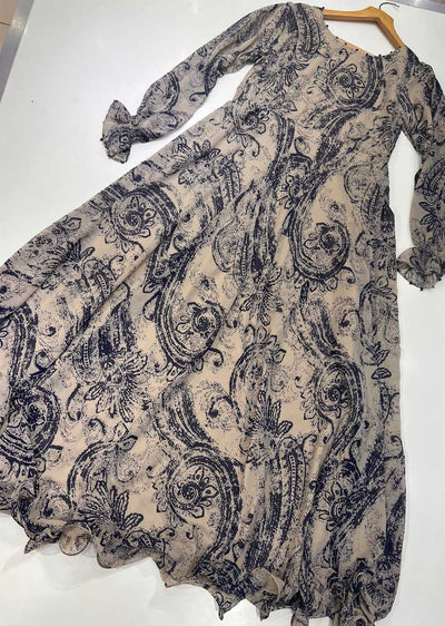 QD108 Readymade Grey Printed Georgette Dress - Memsaab Online