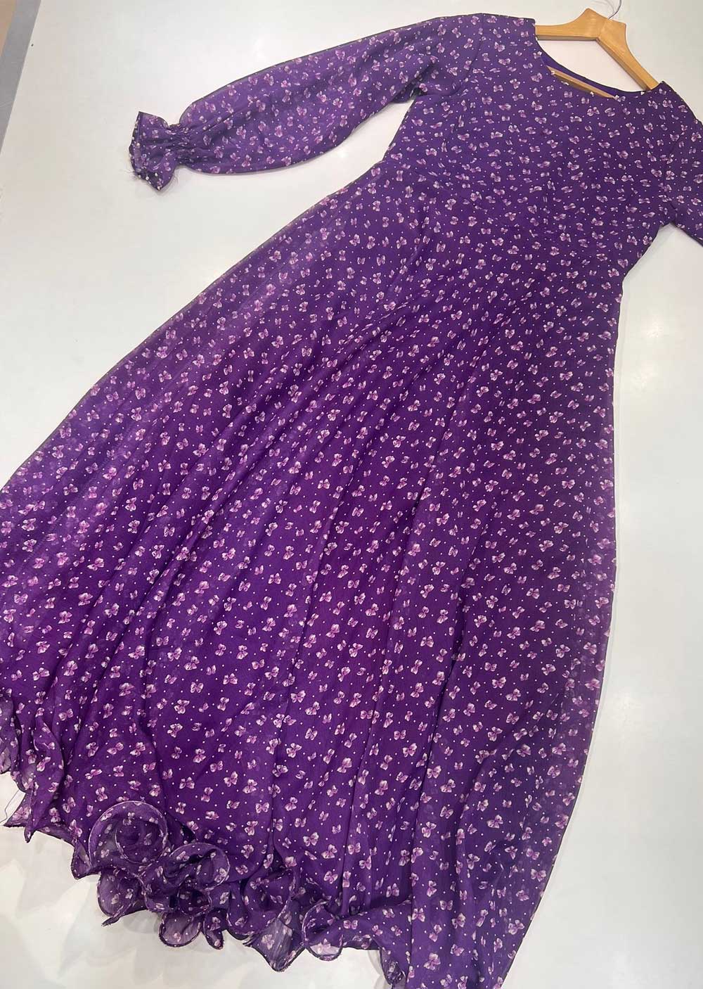 QD107 Readymade Purple Printed Georgette Dress - Memsaab Online