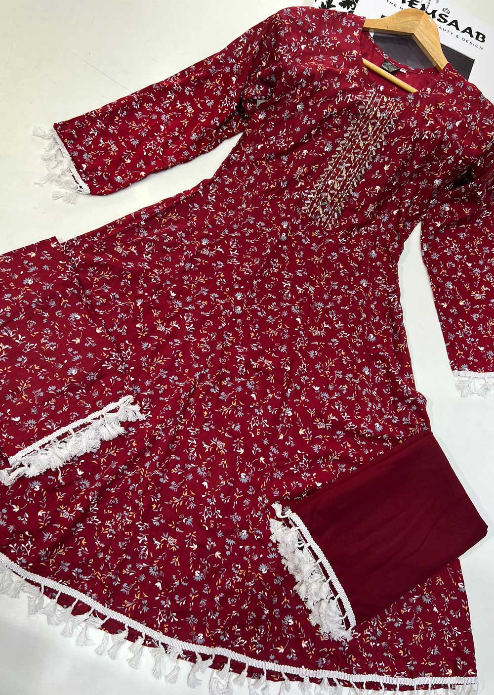RGZ9904 Red Embroidered Linen Dress - Memsaab Online