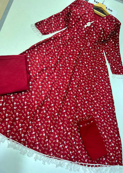 RGZ9924 Red Embroidered Linen Dress - Memsaab Online