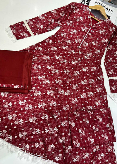 RGZ9922 Red Printed Linen Dress - Memsaab Online