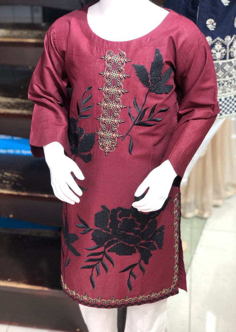 ZA704 Maroon Readymade lawn Kurti - Memsaab Online