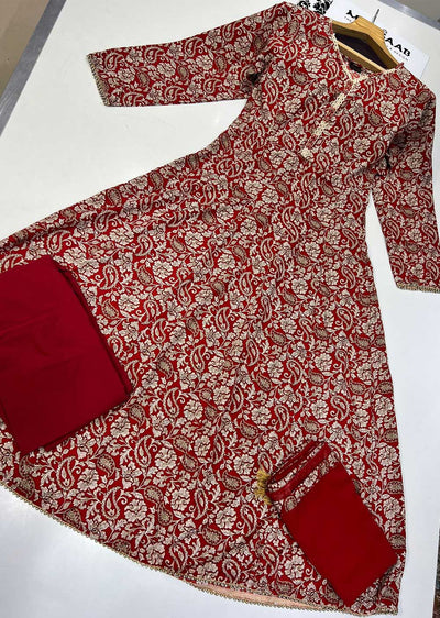 RGZ9920 Readymade Red Printed Crepe Dress - Memsaab Online