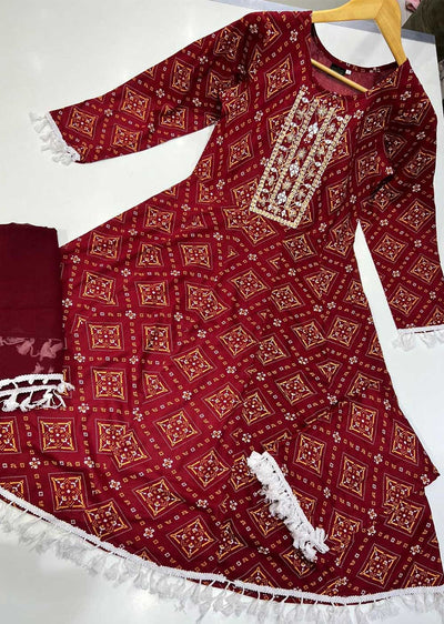 RGZ9902 Red Embroidered Linen Dress - Memsaab Online