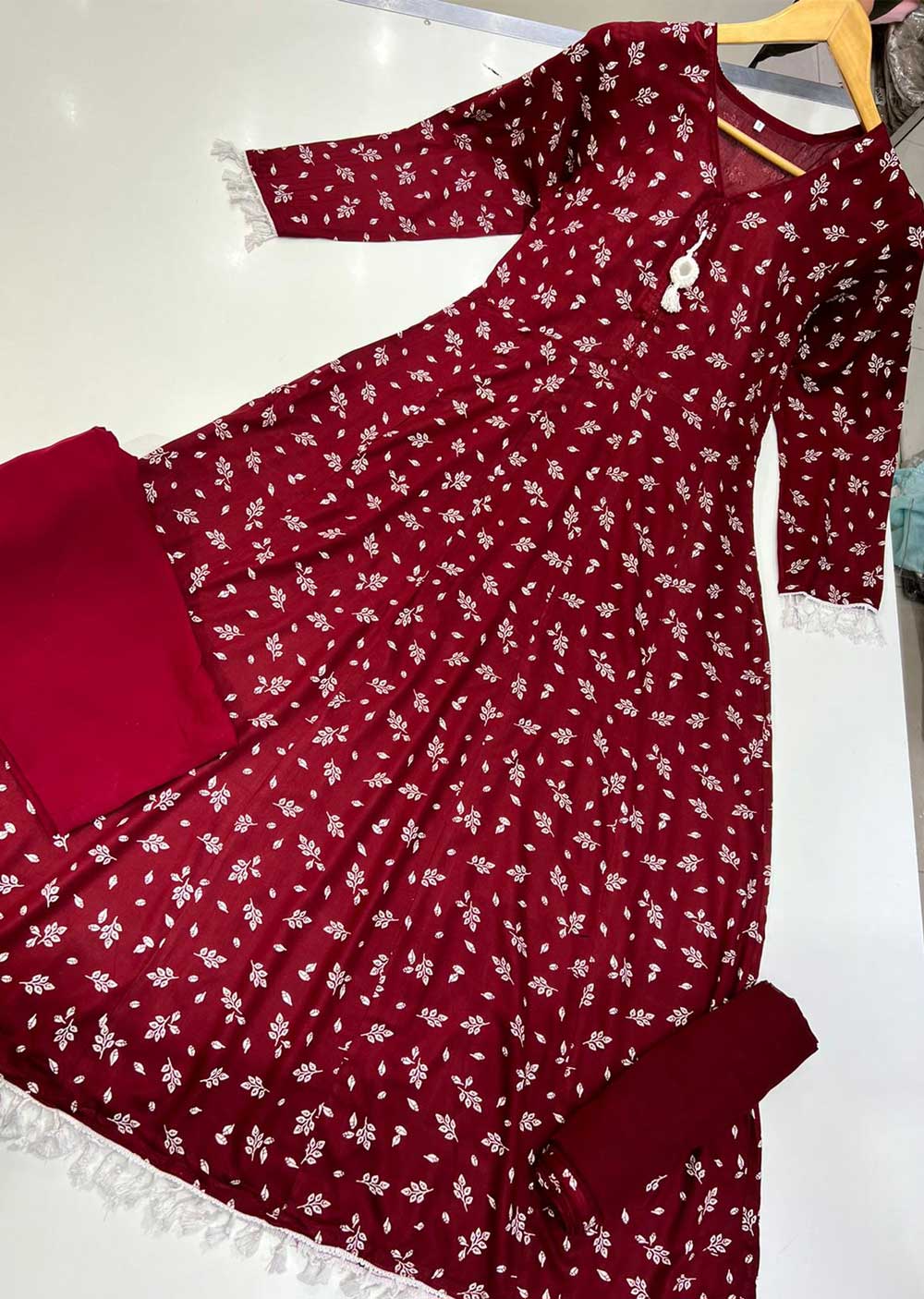 RGZ9913 Red Printed Linen Maxi Dress - Memsaab Online