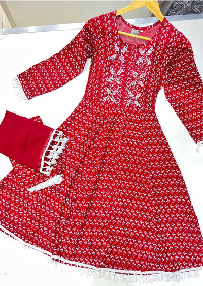 RGZ9903 Red Printed Linen Dress - Memsaab Online