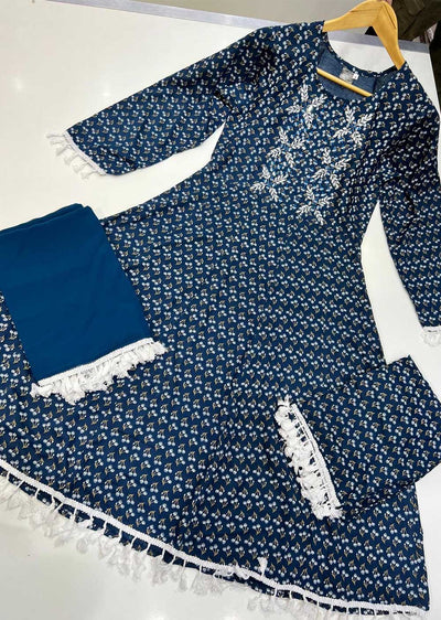 RGZ9903 Teal Printed Linen Dress - Memsaab Online