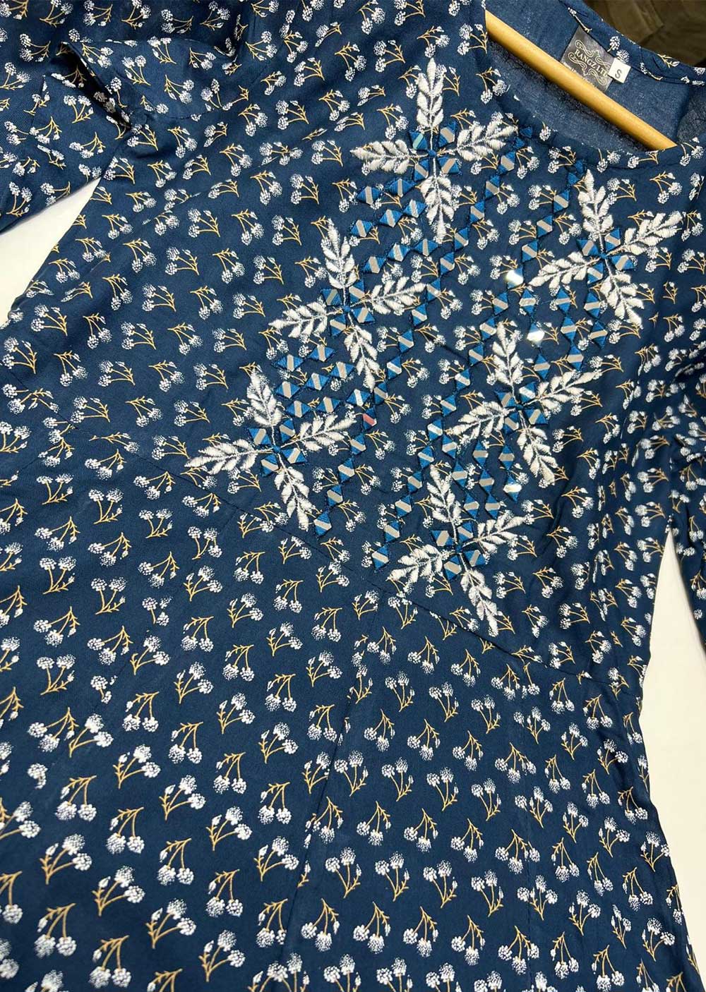 RGZ9903 Teal Printed Linen Dress - Memsaab Online