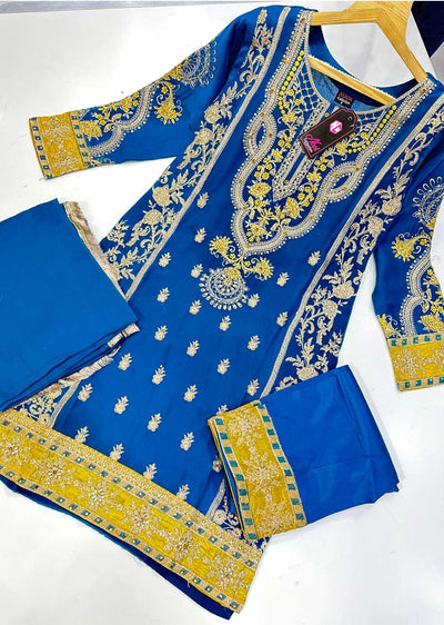 NR8202 Readymade Turquoise Chiffon Suit - Memsaab Online