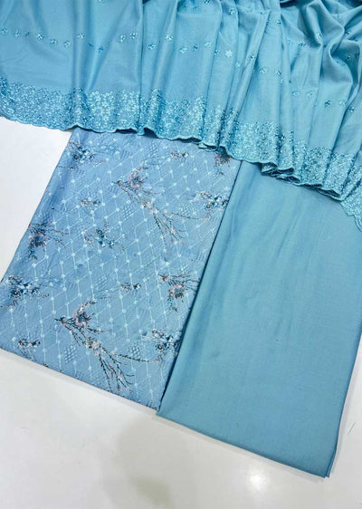 DC271 - Turquoise Unstitched Winter Linen Suit - Memsaab Online