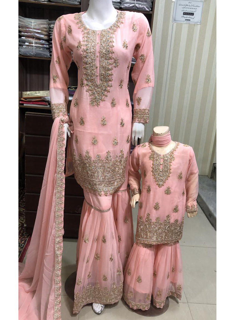 TZ-05-F - Readymade - Mother & Daughter Chiffon Suit by Sha Zaib 2023 - Memsaab Online