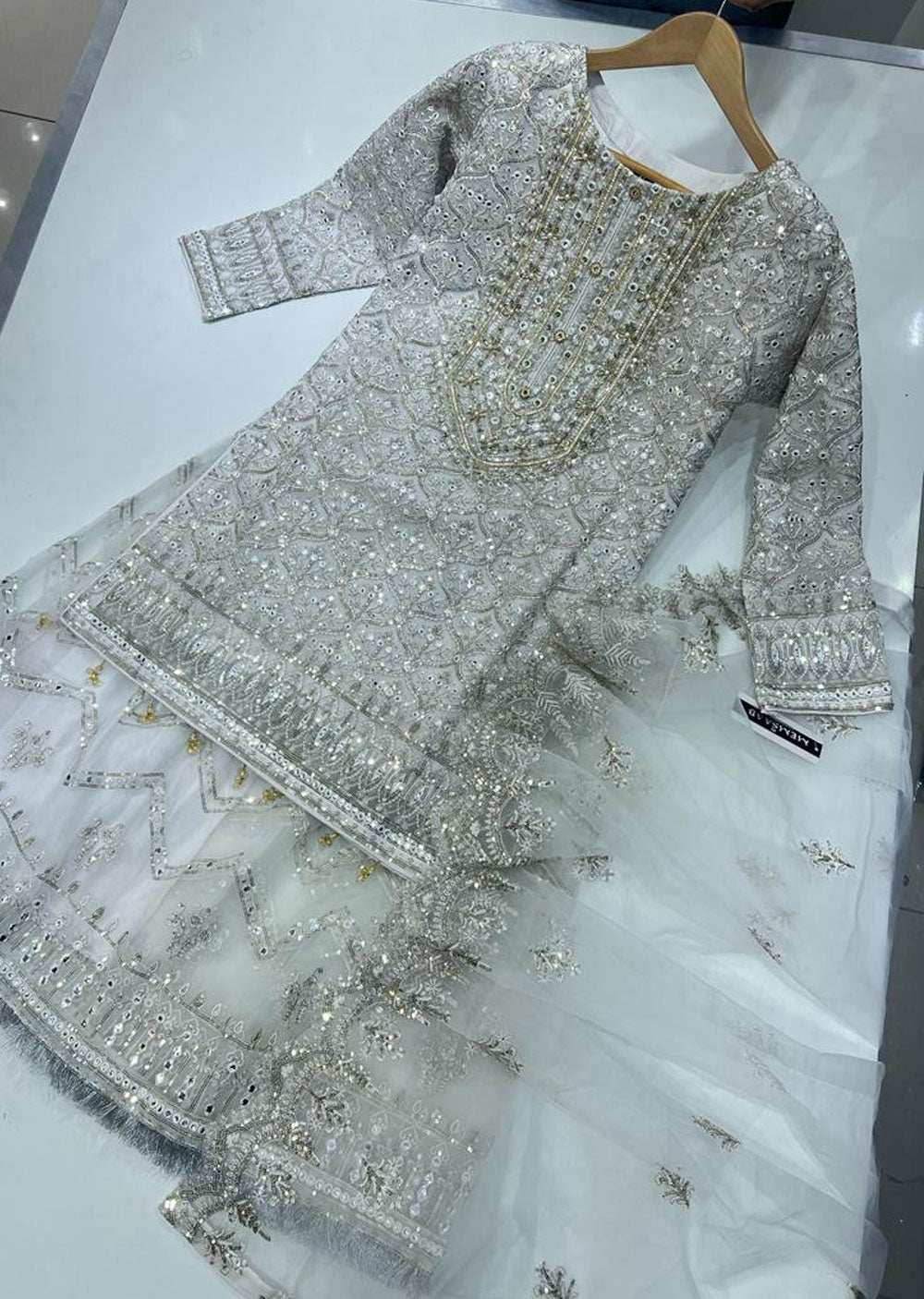 PS1164 Readymade White Net Fancy Outfit - Memsaab Online
