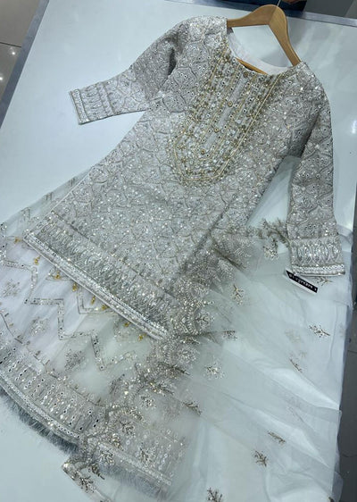 PS1164 Readymade White Net Fancy Outfit - Memsaab Online