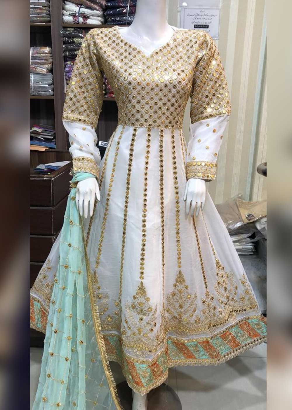 SHAZ6548 White Readymade Chiffon Dress - Memsaab Online