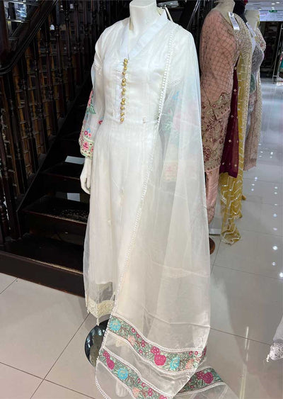 KLD111 Readymade White Organza Dress - Memsaab Online