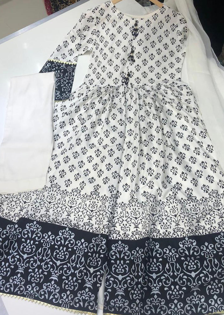 HK51 Mother & Daughter White Block Print Linen Dress - Memsaab Online