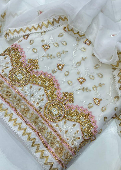 ATQ 5245 Unstitched White/Pink Georgette Suit - Memsaab Online