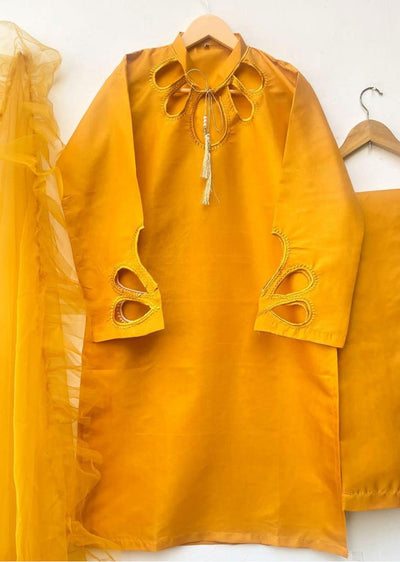 DX6226 Readymade Yellow Silk Suit - Memsaab Online