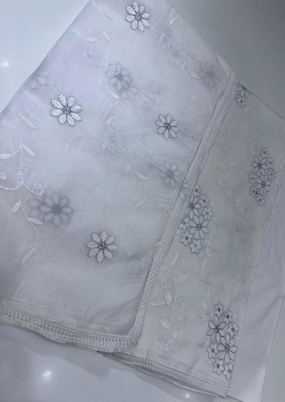 OP Zhanjer White Unstitched Cotton Suit - Memsaab Online