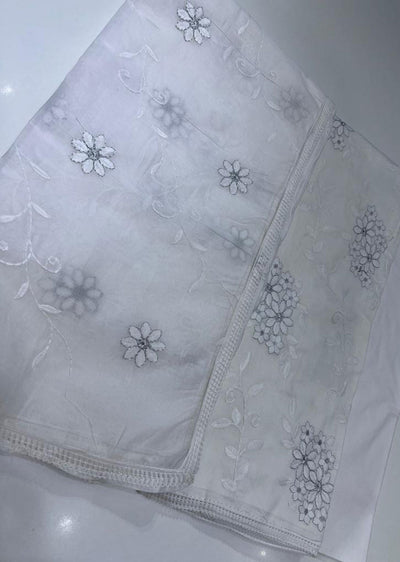 OP Zhanjer White Unstitched Cotton Suit - Memsaab Online